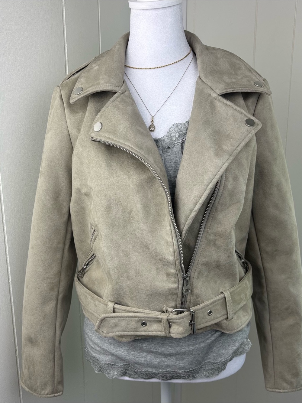 American Rag Taupe Suede-Look Moto Jacket